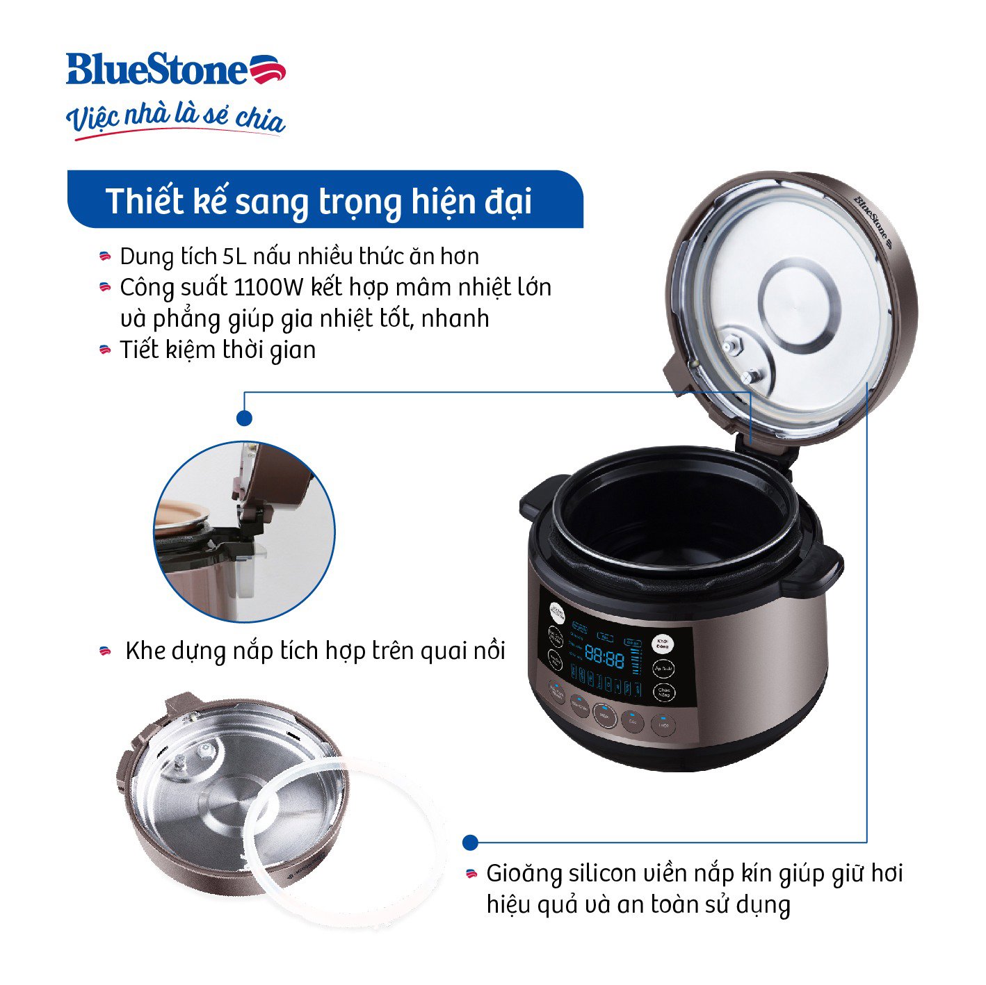Nồi áp suất điện Bluestone 5 lít PCB-5763